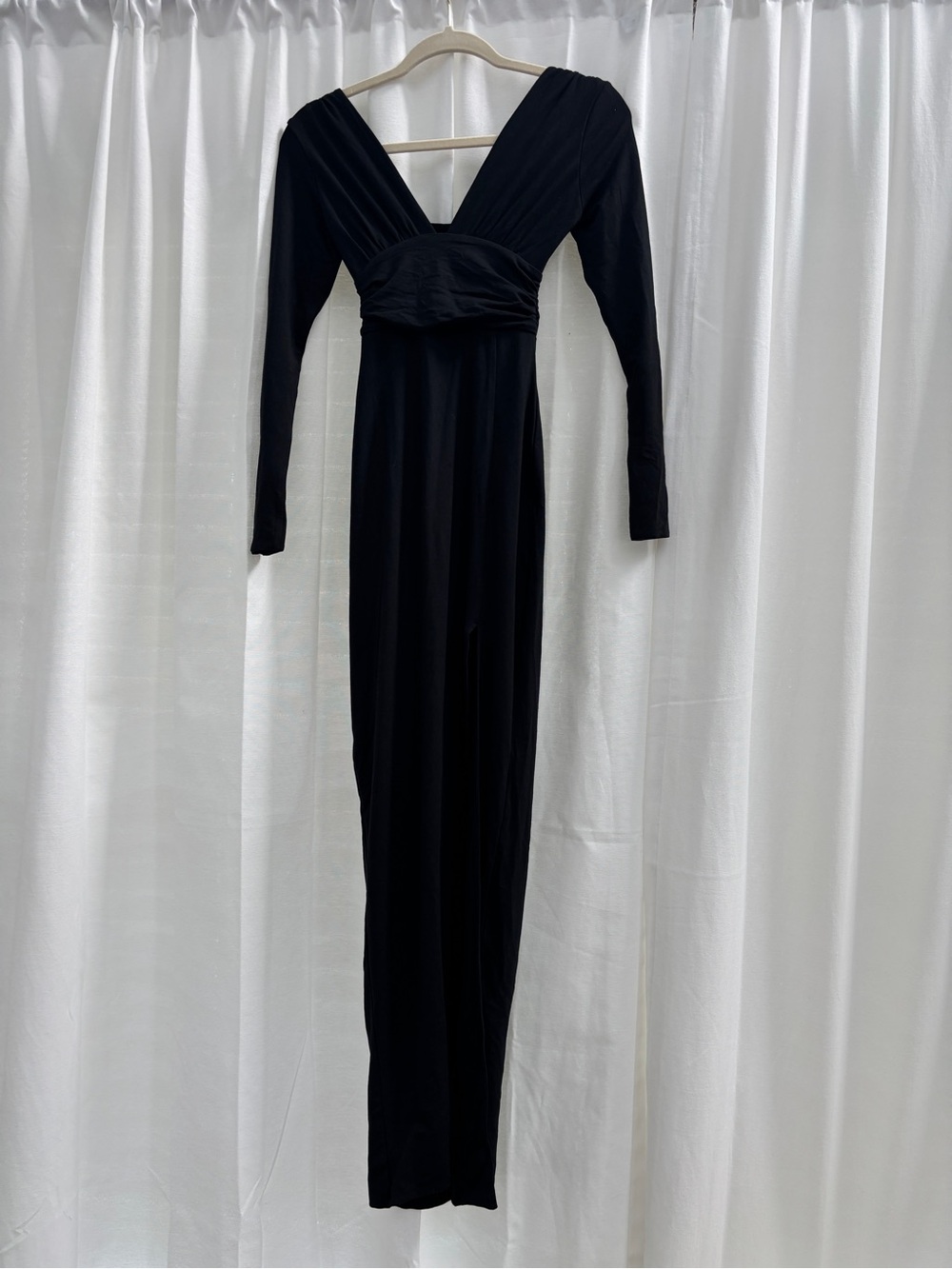 Oh Polly Black Long Sleeve Deep V Maxi Dress